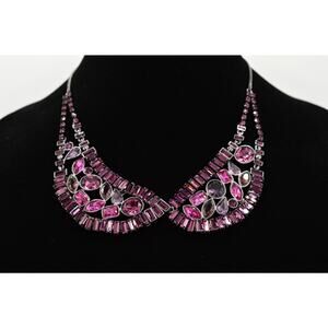 Carolee Lux Statement Purple Crystal Collar Necklace Baguette Rhinestone Bin2